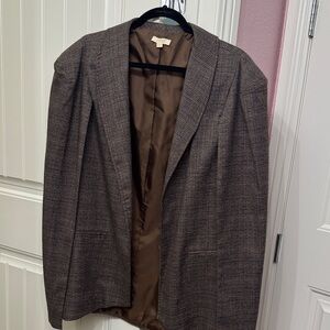 ODDY Elegant Brown Plaid Blazer with Cape Sleeves